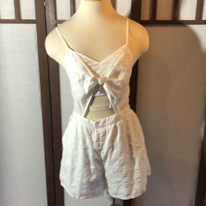 Aerie white eyelet romper embroidered eyelet/sz Sm/ spaghetti straps/cutout